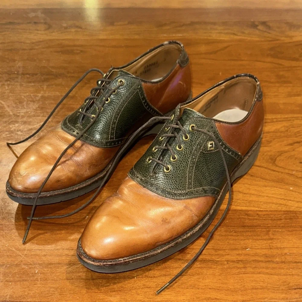 FootJoy Classics‎ 55848 Men's Brown Green Leather Golf Shoes Handcrafted Size 10